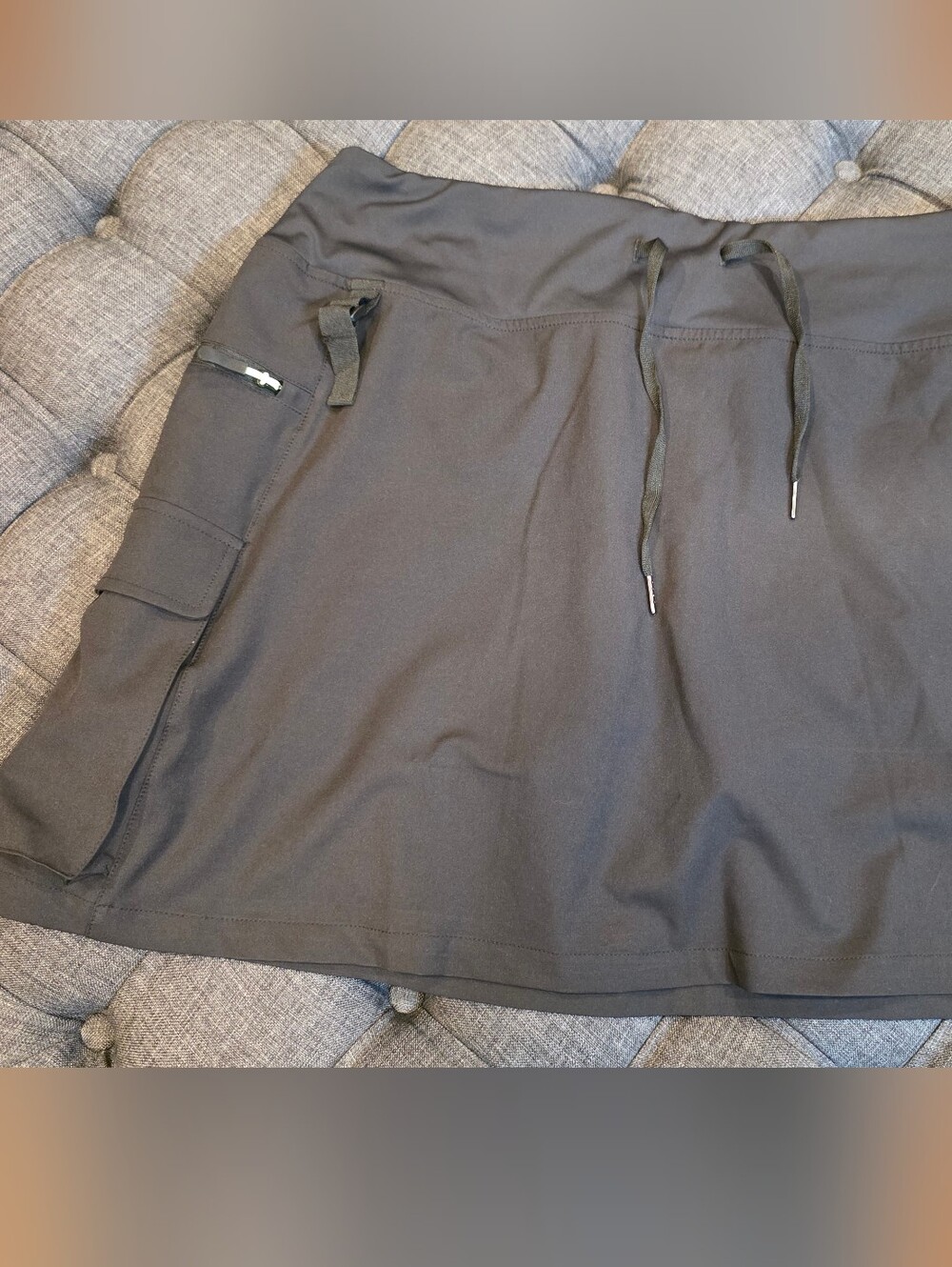 Black Athletic Drawstring Cargo Skort with Zip Pockets
